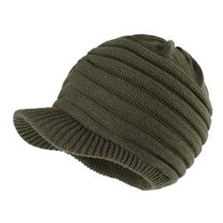 LANGZHEN Unisex Winter Hüte mit Visier Warme Ski Hut Stilvolle Strickmütze für Männer und Frauen (Armee Grün -Streifen) von LANGZHEN