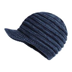 LANGZHEN Unisex Winter Hüte mit Visier Warme Ski Hut Stilvolle Strickmütze für Männer und Frauen (Blau-Melange) von LANGZHEN
