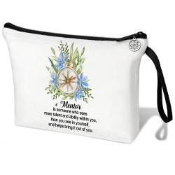 Mentor Geschenk Mentor Kosmetiktasche Reißverschluss Make-up-Tasche mit Kompass Charm Make-up-Tasche Mentor Wertschätzung Geschenke für Praktikum Mentor Führer Boss Kollegen Abschiedsgeschenke, weiß von LANJU