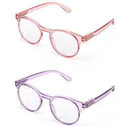 LANLANG 2er-Pack Blaulichtfilter Lesebrille 3,5 für Damen mit 2 Mode farben, Anti Eyestrain Anti UV Lesebrille mit 0-3,5 Dioptrien Transparente Rosa/Transparente Lila Runde rahmen von LANLANG