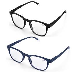 LANLANG 2er-Pack Blaulichtfilter brille für Herren Damen mit 2 Mode farben, Anti Eyestrain Anti UV Lesebrille mit 0-4,0 Dioptrien Schwarz/Blau von LANLANG