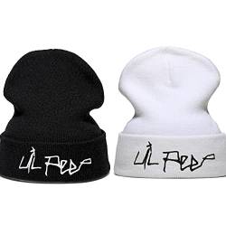 LANLYLGQ 2PCS Strickmütze Lil peep Beanie Unisex Herren Damen Warmmütze Skimütze Wintermütze Stickerei (Schwarz+Weiß 4) von LANLYLGQ