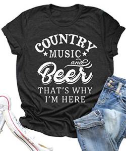 Country Music and Beer Funny Drinking Shirt for Women Summer Vacation T Shirts Vintage Country Shirts Tops, dunkelgrau, Klein von LANMERTREE