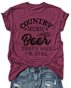 LANMERTREE Country Music and Beer That's Why I'm Here T-Shirt Damen Kurzarm Tops Bluse, fuchsia, XX-Large von LANMERTREE