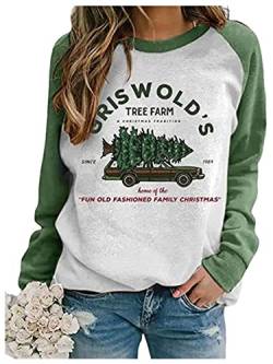 LANMERTREE In A World Full of Be a Griswold Sweatshirt Shirts für Frauen Lustige Weihnachtsgrafik Rundhalsausschnitt Sweatshirt Pullover Tops (Grün Weiß XXL), grün / weiß von LANMERTREE