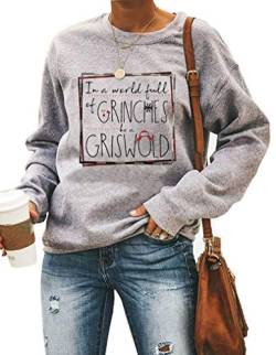 LANMERTREE Weihnachts-Sweatshirt für Damen Griswold Grafik Langarm Pullover T-Shirts Xmas Vacation Sweatshirt Tops, GRAU, L von LANMERTREE