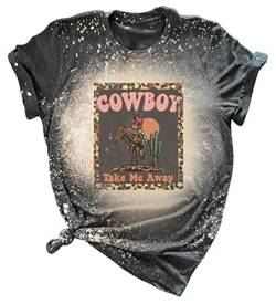 Lustige Western-Shirts für Damen, Cowboy, Take Me Away Vintage Grafik, Country-T-Shirt, Teenager, Mädchen, Sommer, Retro-T-Shirts, Tops, grau, XX-Large von LANMERTREE