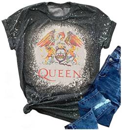 Queen Bleached T-Shirts für Frauen Vintage Retro Queen Band Rock Musik Grafik Tees Shirt Casual Kurzarm T-Shirt Tops - Grau - Groß von LANMERTREE