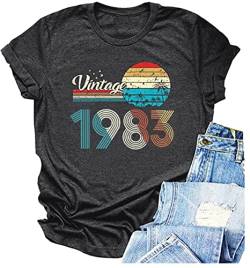 Vintage 1983 Originalteile T Shirt für Frauen 40 Geburtstag Geschenk Shirts Brief Druck Retro Geburtstag Casual Tee Tops, Dunkelgrau2, XX-Large von LANMERTREE