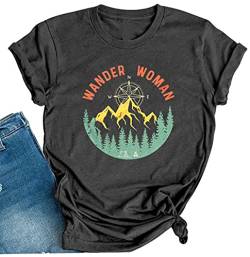 Wander Damen Berg Camping T-Shirt Sommer Camping Wandern Urlaub Shirts Teen Mädchen Lustige Wald Camper Tees Tops, dunkelgrau, XX-Large von LANMERTREE