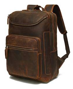 LANNSYNE Vintage Echtes Leder 16" Laptop-Rucksack für Männer Wandern Reisetasche Übernachtung Campingtasche von LANNSYNE