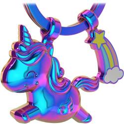 LANOLU Einhorn Schlüsselanhänger, Einhorn Geschenk für Mädchen, Einhorn Anhänger mit Regenbogen Schlüsselanhänger Pferd mit Horn, Glücksbringer Einhorn Geschenke Für Frauen, Metall 3D Figur von LANOLU