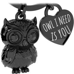 LANOLU Schlüsselanhänger Eule Kuschelkautz, Eulen Geschenke, Mutmacher Geschenk, Glücksbringer Schlüsselanhänger Freundschaft Geschenke, Owl I Need Is You von LANOLU