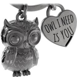 LANOLU Schlüsselanhänger Eule Kuschelkautz, Eulen Geschenke, Mutmacher Geschenk, Glücksbringer Schlüsselanhänger Freundschaft Geschenke, Owl I Need Is You von LANOLU