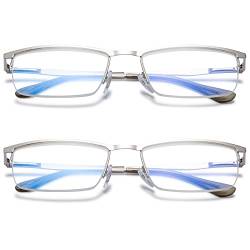 LANOMI Lesebrille Blaulichtfilter Herren Rechteckige Metall Halbrahmen Lesehilfe Computer Brille mit stärke 2 Stück Silber 2.5 von LANOMI