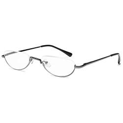 LANOMI Metall Lesebrille Halbrand Mini Leicht Halbrahmen Lesehilfe Halb Rund Transparente Linse Halbbrille Brillen Grau 2.5 von LANOMI