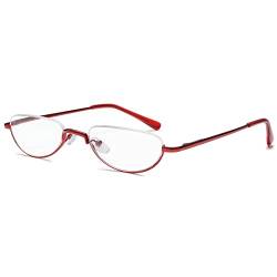 LANOMI Metall Lesebrille Halbrand Mini Leicht Halbrahmen Lesehilfe Halb Rund Transparente Linse Halbbrille Brillen Rot 1.0 von LANOMI