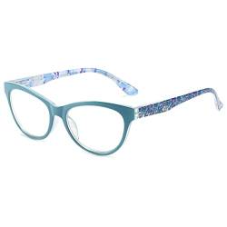 LANOMI Mode Lesebrille Damen Blumenmuster Katzenauge Sehhilfe Lesehilfe Kunststoff Bunt Blaulichtfilter Brille mit Stärke C1(Blau) 1.5 von LANOMI