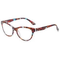 LANOMI Mode Lesebrille Damen Blumenmuster Katzenauge Sehhilfe Lesehilfe Kunststoff Bunt Blaulichtfilter Brille mit Stärke C5(Braun) 3.5 von LANOMI