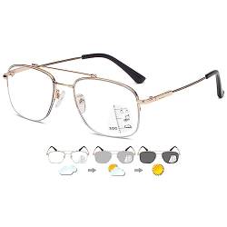 LANOMI Photochrome Progressives Multifokal Lesebrille Blaulichtfilter Pilot Lesehilfe Intelligenter Flexibel Gleitsichtbrille Titanlegierung Anti Müdigkeit Brille mit Stärke Gold 1.5 von LANOMI