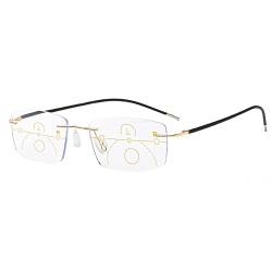 LANOMI Progressive Multifokal Lesebrille Randlose Damen Herren Leicht Blaulichtfilter Lesehilfe Sehhilfe Mode Anti blaue Brille mit Stärke Gold 3.0 von LANOMI