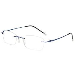 LANOMI Randlos Lesebrille Blaulichtfilter Herren Damen Ultra Leicht Metall Rahmenlose Lesehilfe Sehhilfe Klassische Anti blaue Brille mit Stärke Blau 1.0 von LANOMI