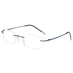 LANOMI Randlos Lesebrille Blaulichtfilter Herren Damen Ultra Leicht Metall Rahmenlose Lesehilfe Sehhilfe Klassische Anti blaue Brille mit Stärke Blau 2.0 von LANOMI