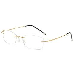 LANOMI Randlos Lesebrille Blaulichtfilter Herren Damen Ultra Leicht Metall Rahmenlose Lesehilfe Sehhilfe Klassische Anti blaue Brille mit Stärke Gold 1.5 von LANOMI