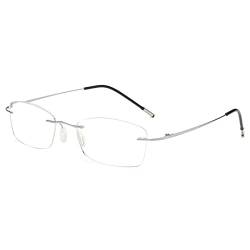 LANOMI Randlos Lesebrille Blaulichtfilter Herren Damen Ultra Leicht Metall Rahmenlose Lesehilfe Sehhilfe Klassische Anti blaue Brille mit Stärke Silber 1.0 von LANOMI