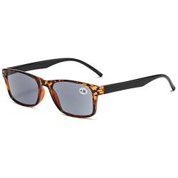 LANOMI Vintage Sonnen Lesebrille Grau Linse Outdoor UV400 Schutz Lesehilfe Rechteck Kunststoff Sonnenscheinleser Federscharnieres Brille mit Stärke Schildpatt 3.0 von LANOMI