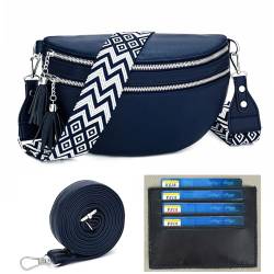 LANXINGLUO tasche damen umhängetasche damen mittelgroß crossbody bag damen breiter gurt 5CM，Mit Kreditkartenfach und 2 Schultergurten，B-Marineblau von LANXINGLUO