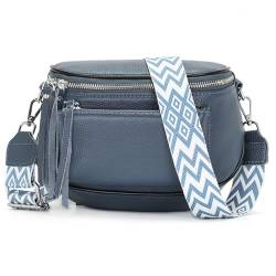 LANXINGLUO umhängetasche damen leder brusttasche damen klein crossbag damen breiter gurt Mehrschichtiges Design mit Münzfach gürteltasche damen leder Preußisch Blau von LANXINGLUO