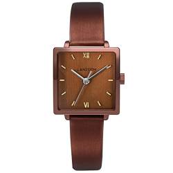 LANZOOM Damen-Armbanduhr, Quarz, 316L Edelstahl, quadratische Uhr, quadratisches Zifferblatt, modisch und vielseitig,für Feiertage und besondere Anlässe, braun, Retro von LANZOOM