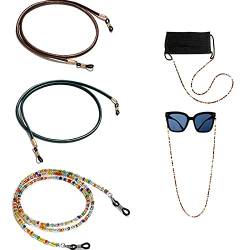 Brillenband BrillenKette Brillenhalter in Leder und Perlen Einstellbar Brillenbänder Sport Brillenkordel für Damen,Herren Lesebrillen und Sonnenbrillen, 3 Stück von LAOJU