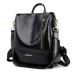 LAORENTOU Kuh Leder Rucksack Geldbörse für Frauen Diebstahlschutz Rucksack Damen Umhängetasche Leder Handtasche Rucksäcke, Schwarz-022, Einheitsgröße, Modischer Rucksack von LAORENTOU