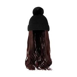 Perücken für Frauen Damenmode lange lockige Welle Hut Perücke Herbst und Winter abnehmbare schwarz braun grau Perücke mit Hut Perückenkappen für Damen (Color : 10) von LAPADULA