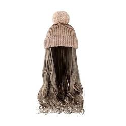 Perücken für Frauen Damenmode lange lockige Welle Hut Perücke Herbst und Winter abnehmbare schwarz braun grau Perücke mit Hut Perückenkappen für Damen (Color : 14) von LAPADULA