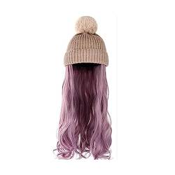 Perücken für Frauen Damenmode lange lockige Welle Hut Perücke Herbst und Winter abnehmbare schwarz braun grau Perücke mit Hut Perückenkappen für Damen (Color : 19) von LAPADULA