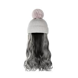 Perücken für Frauen Damenmode lange lockige Welle Hut Perücke Herbst und Winter abnehmbare schwarz braun grau Perücke mit Hut Perückenkappen für Damen (Color : 6) von LAPADULA