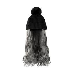 Perücken für Frauen Damenmode lange lockige Welle Hut Perücke Herbst und Winter abnehmbare schwarz braun grau Perücke mit Hut Perückenkappen für Damen (Color : 9) von LAPADULA