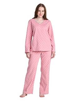 LAPASA Damen Fleece Pyjama Set V-Ausschnitt Oberteil Hose L107 (Medium, Rosa Punkte) von LAPASA
