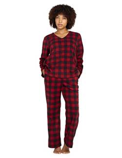 LAPASA Damen Fleece Pyjama Set V-Ausschnitt Oberteil Hose L107 (XX-Large, Rot Schwarz kariert) von LAPASA