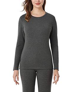 LAPASA Damen Innenfleece Thermo Unterhemd, Thermounterwäsche Oberteil Funktionsunterwäsche, L39 Dunkelgrau meliert, 200 Wärmer, XL von LAPASA