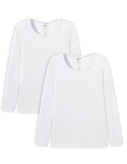 LAPASA Damen Innenfleece Thermo Unterhemd, warmes langärmliges Thermo-Shirt Thermounterwäsche Oberteil Funktionsunterwäsche, Weiß (2 Pack), XS von LAPASA