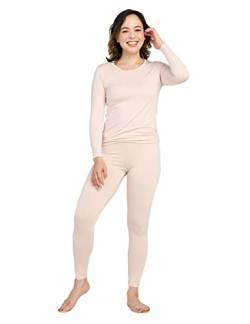 LAPASA Damen Innenfleece Thermounterwäsche Set, Thermooberteil & Thermohose Leggings Funktionsunterwäsche Sets, L17 Beige, 100 Warm, XXL von LAPASA