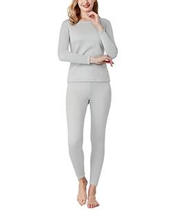 LAPASA Damen Innenfleece Thermounterwäsche Set, Thermooberteil & Thermohose Leggings Funktionsunterwäsche Sets, L44 Hellgrau, 300 Extra warm, M von LAPASA