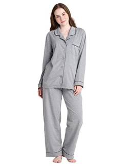 LAPASA Damen Pyjama Set Knöpfe Loungewear Oberteil Hose L103 (Medium, Hellgrau meliert) von LAPASA