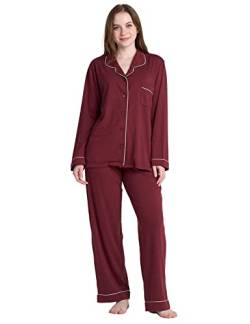 LAPASA Damen Pyjama Set Knöpfe Loungewear Oberteil Hose L103 (Small, Bordeaux) von LAPASA