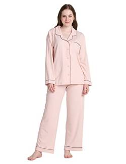 LAPASA Damen Pyjama Set Knöpfe Loungewear Oberteil Hose L103 (Small, Rosa) von LAPASA