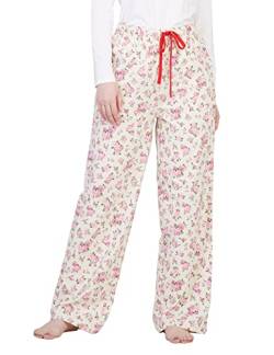 LAPASA Damen Pyjamahose Loungehose Schlafanzughose Freizeithose Baumwolle Flanell L54 L74 (Beige mit Blumenmuster, S) von LAPASA